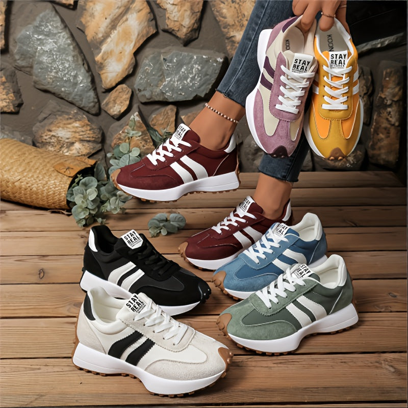 Damen Retro-Sneaker für Alltag und Freizeit – Stilvolle Low-Top Turnschuhe mit Streifen-Design