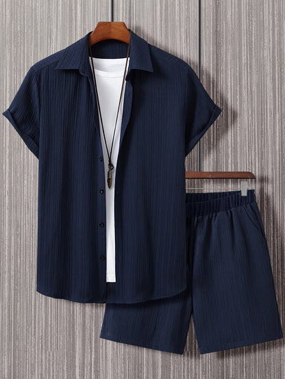 Herren Freizeit Set – Kurzarm Hemd und Shorts im modernen Stil für Sommer und Alltag