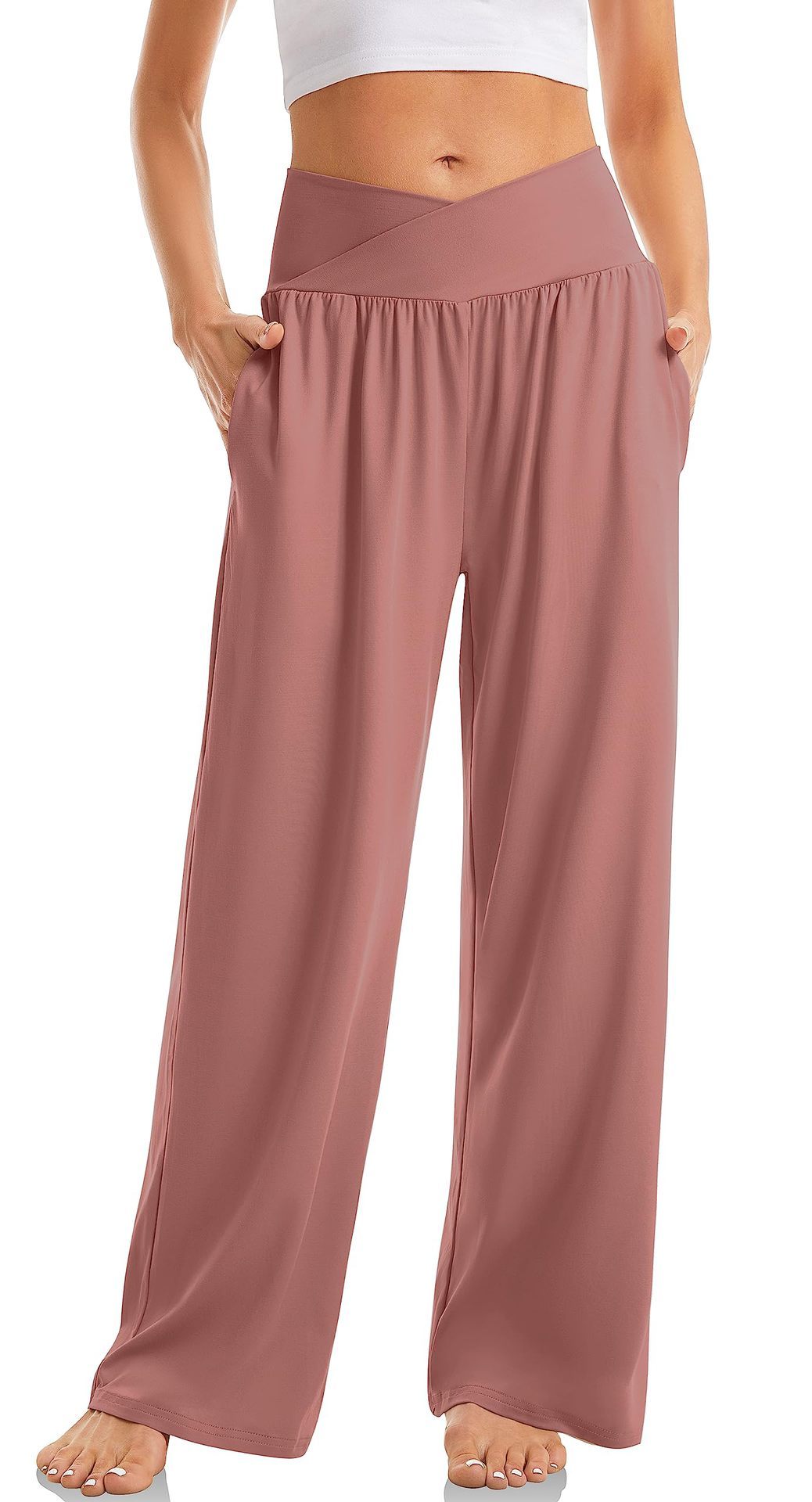Damen Yoga-Hose mit V-Bund & weitem Bein – Loungewear mit Taschen