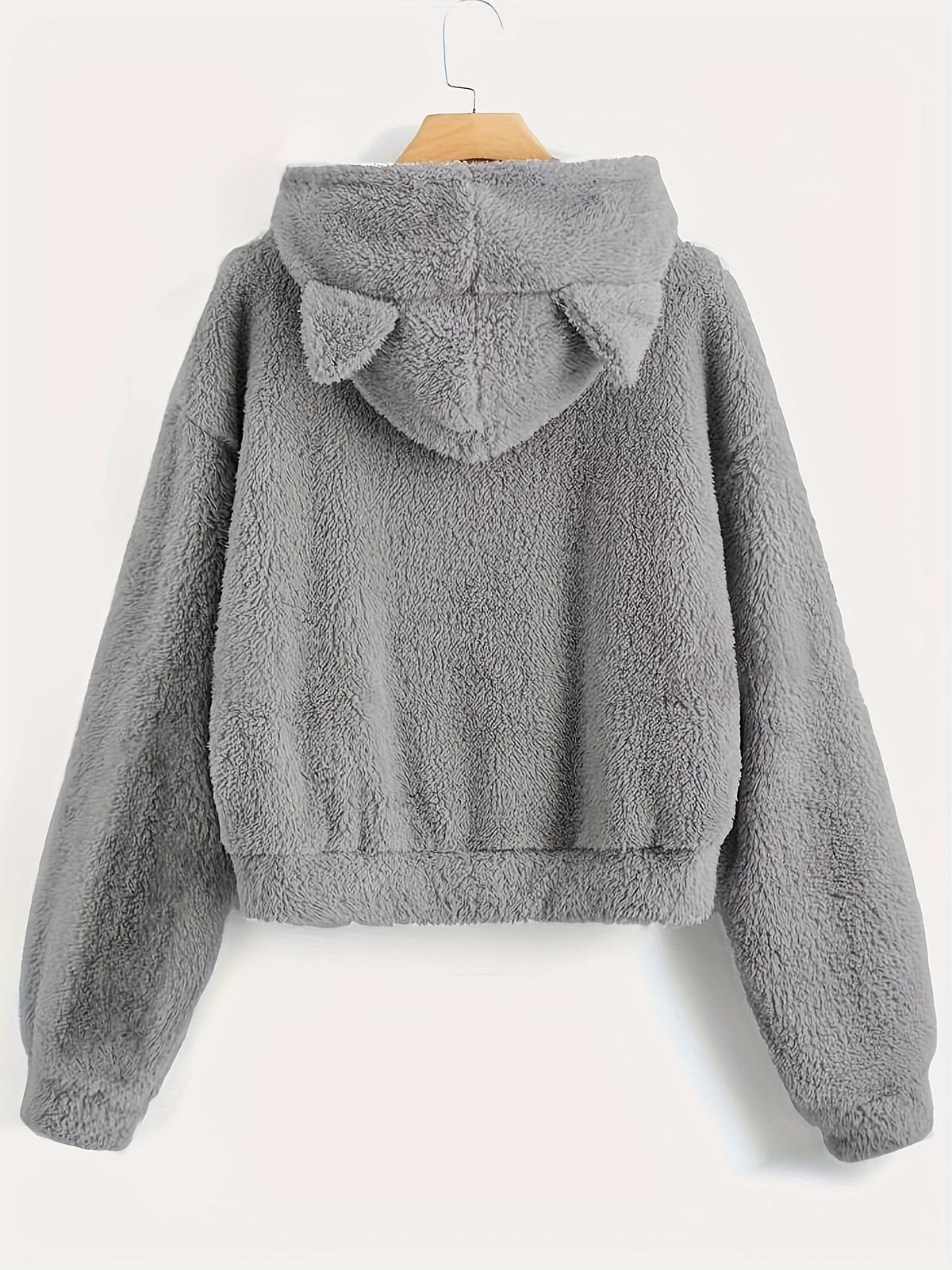 Fleece Hoodie mit Katzenohren und Tasche, flauschig, Grau