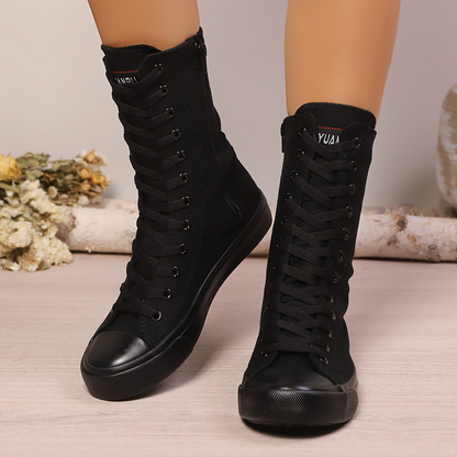 Damen High-Top-Sneaker Schnürstiefel mit Reißverschluss, Knöchelhoch, Stoffoptik