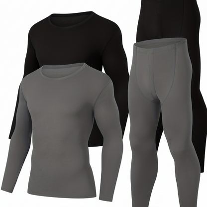 Thermo Unterwäsche Set für Herren, Langarmshirt & Lange Hose, 4-teilig Schwarz & Grau