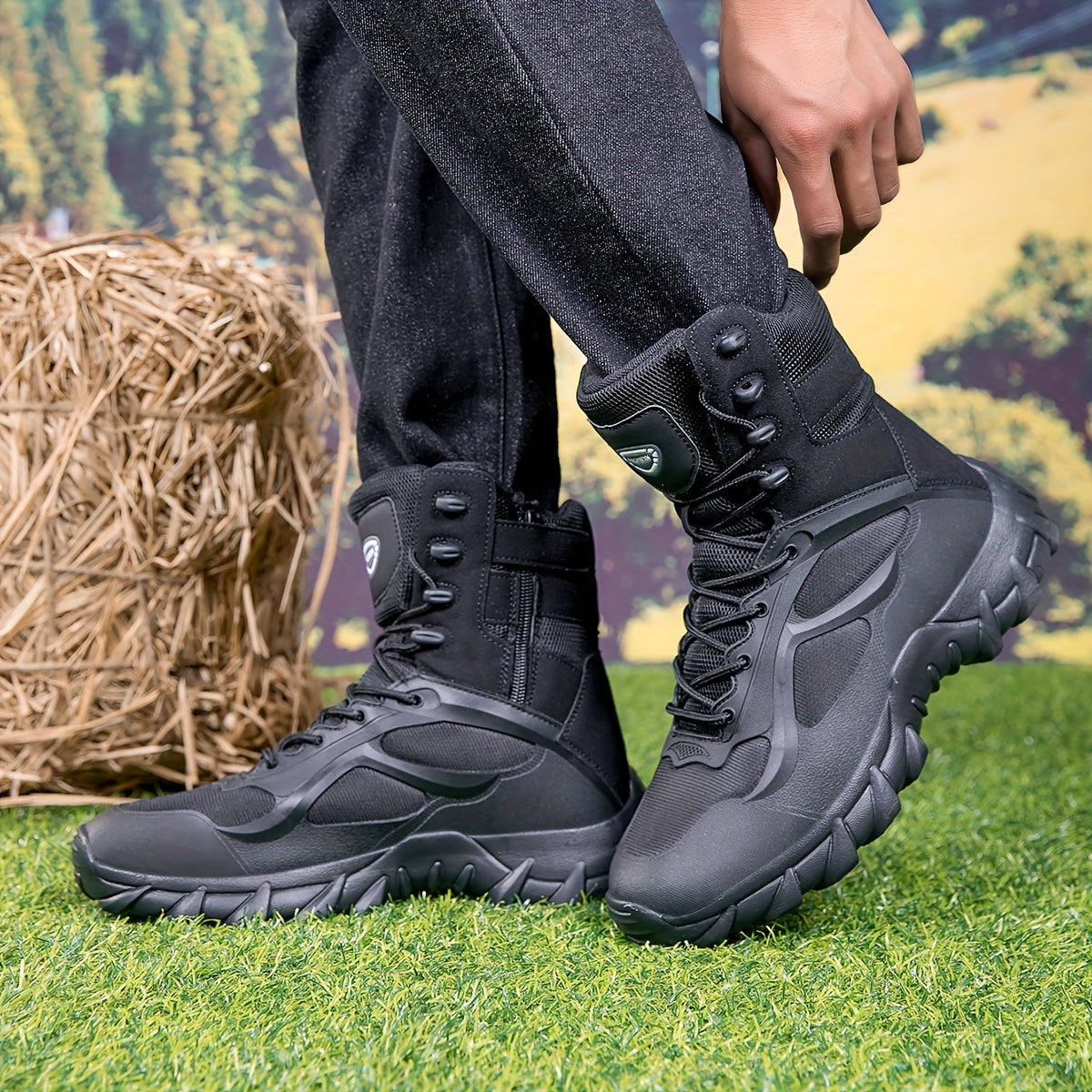 Taktische Stiefel Schwarz Hoch Robuste Outdoor-Schuhe Schnürverschluss