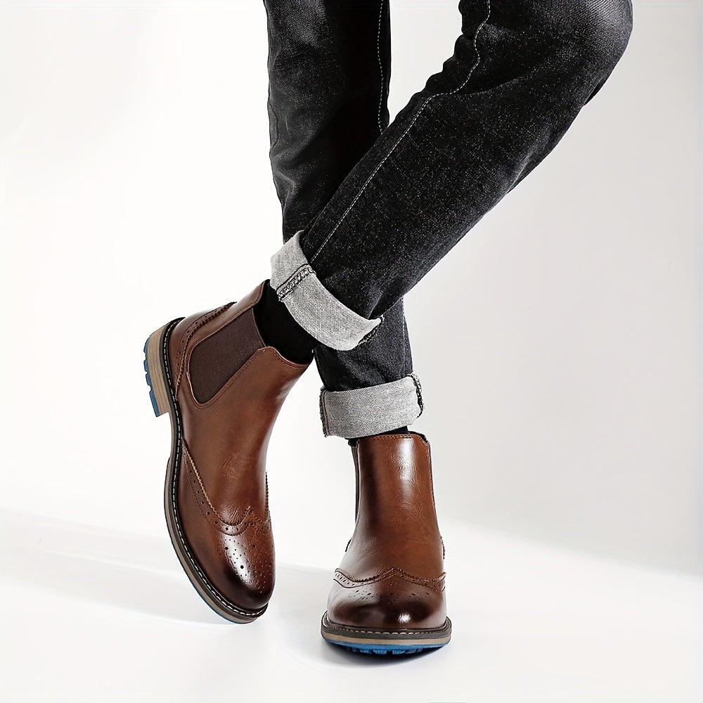 Chelsea Boots Herren Brogue-Stil mit elastischen Einsätzen und Profilsohle