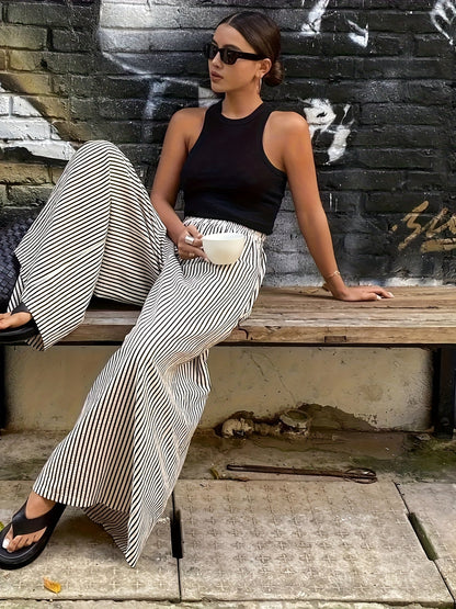 Damen Weite Streifenhose im eleganten Streetstyle für Freizeit und Alltag