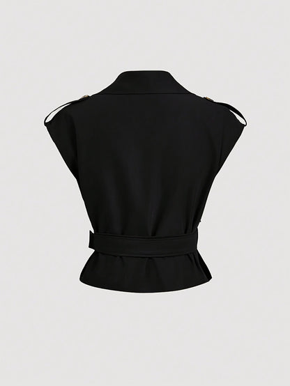 Damen ärmellose Trenchweste mit Gürtel – Eleganter Business- und City-Look