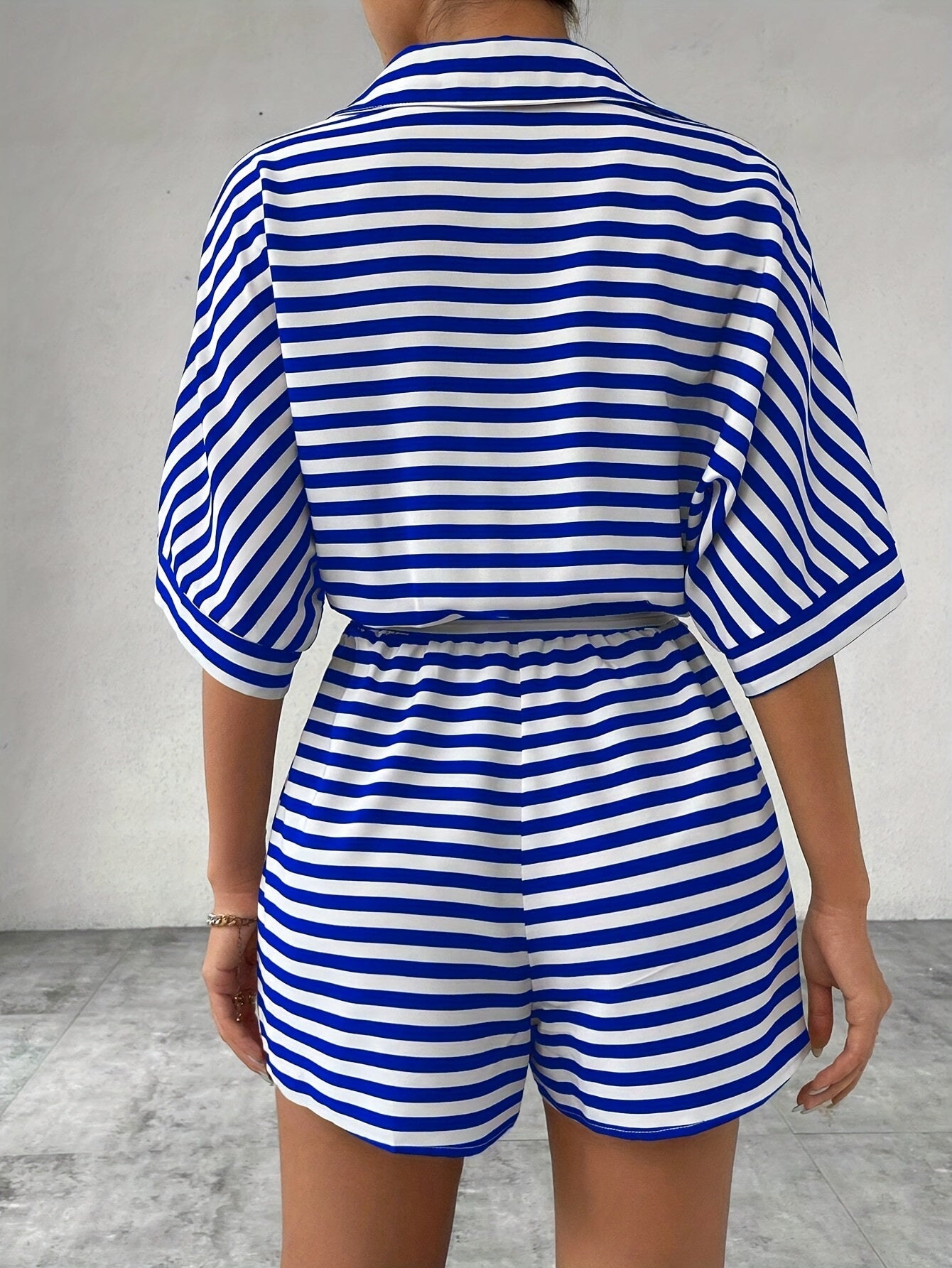 Damen Sommer Streifen Overall – Modischer Freizeit Jumpsuit mit Gürtel