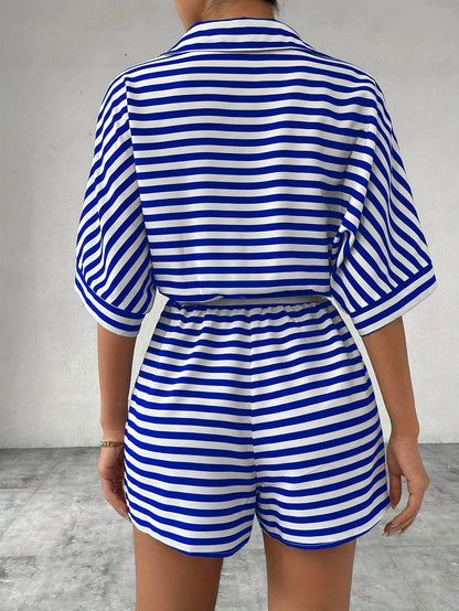 Damen Sommer Streifen Overall – Modischer Freizeit Jumpsuit mit Gürtel