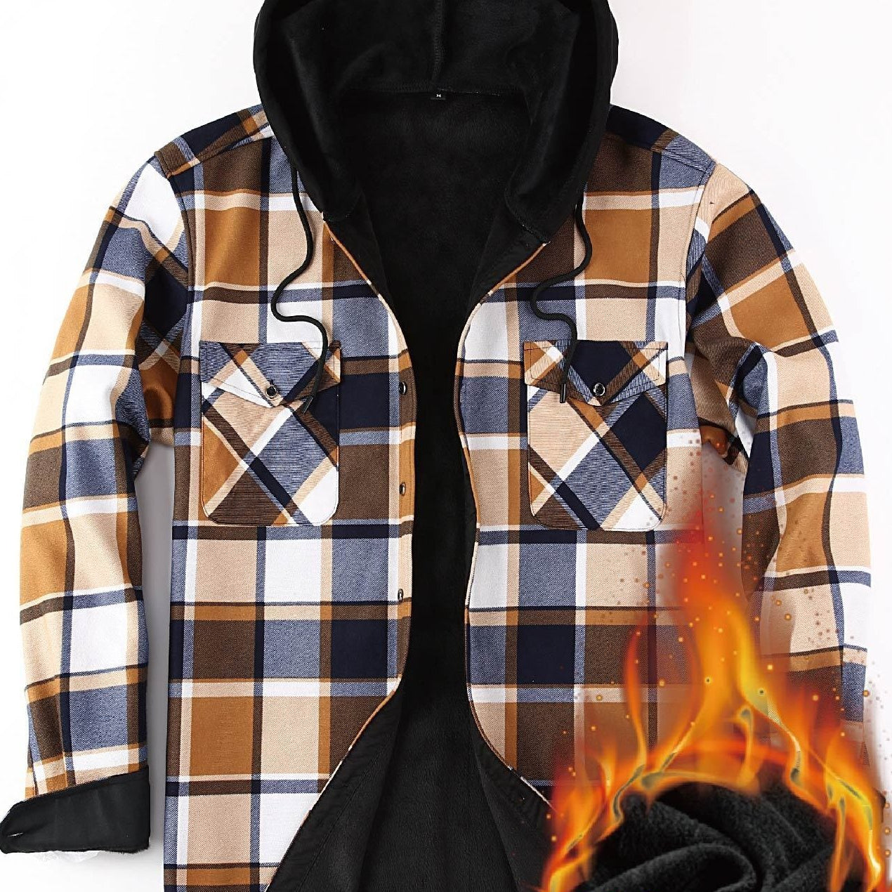 Herren Thermo-Kapuzenhemd Kariert – Warmes Freizeit Flanell Overshirt mit Futter