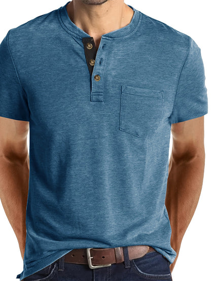 Herren Henley T-Shirt mit Knopfleiste und Brusttasche – Freizeitstil für Alltag und Wochenende