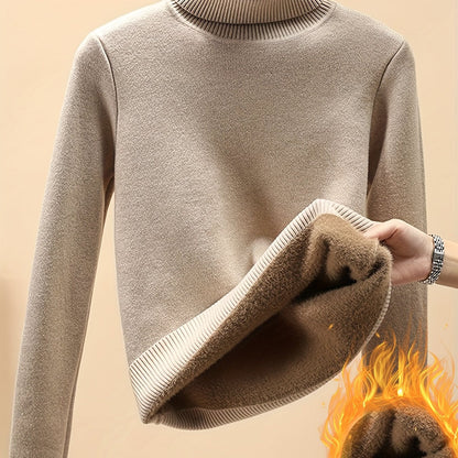 Damen Rollkragenpullover mit Plüschfutter – warm, Langarm