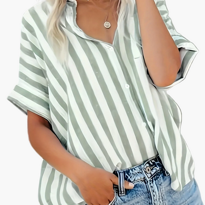 Damen Sommerbluse im Streifen-Look – Lässige Hemdbluse für Freizeit und Urlaub