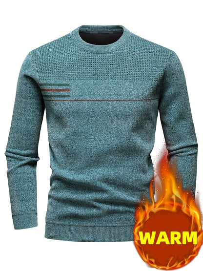 Herren Pullover Rundhals Langarm Strickpullover mit Streifenmuster