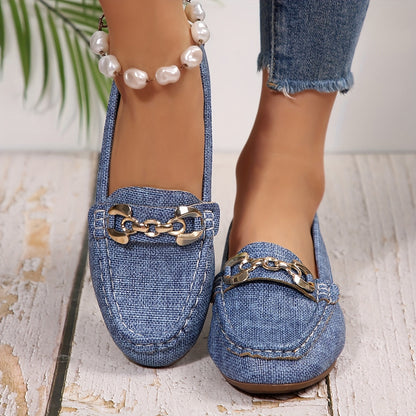 Damen Mokassins im Loafer-Stil mit Ketten-Detail – Stilvolle bequeme Freizeitschuhe für Alltag und Büro