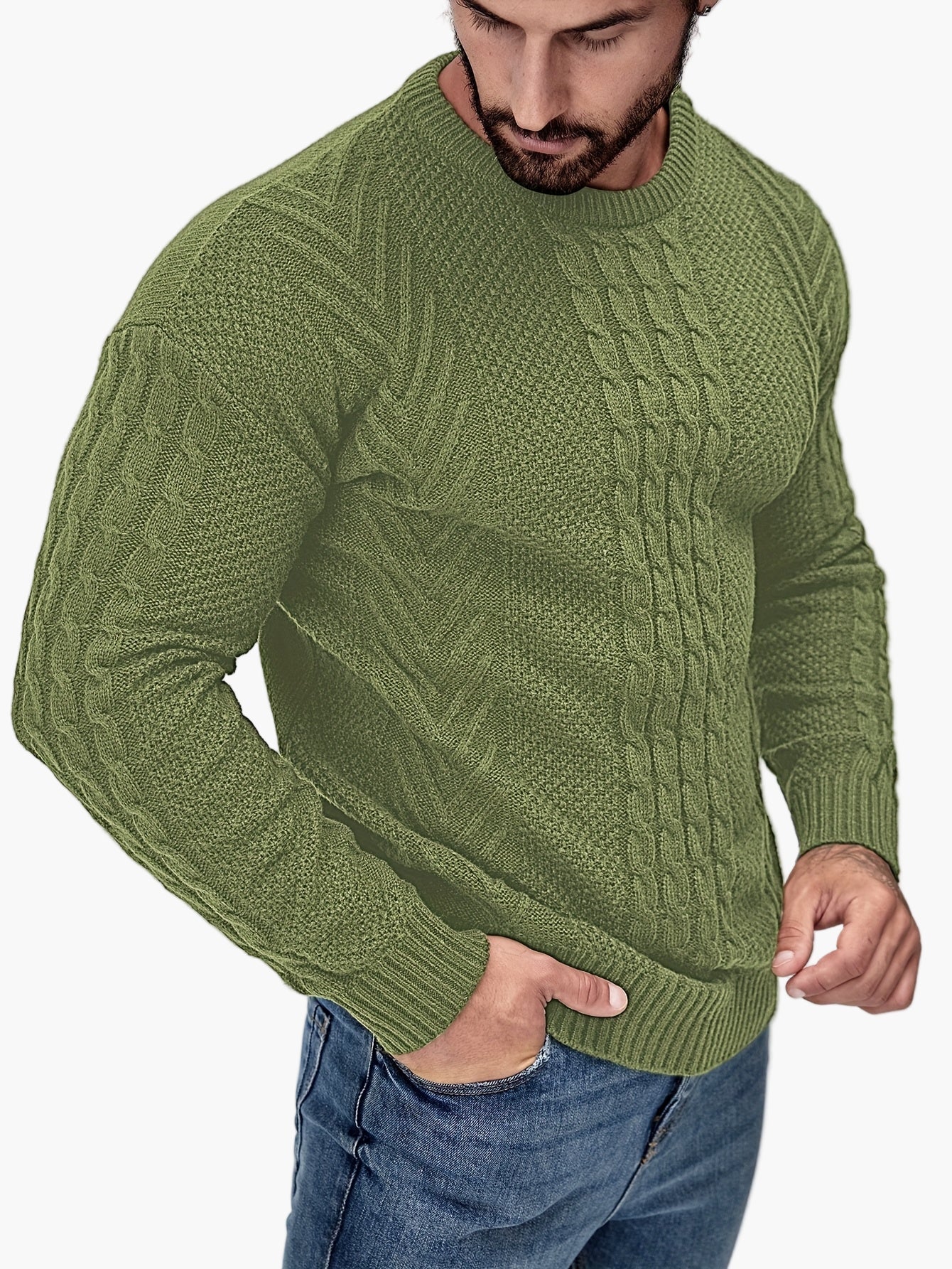 Herren Strickpullover mit Zopfmuster – Modischer Freizeitpulli für Herbst & Winter