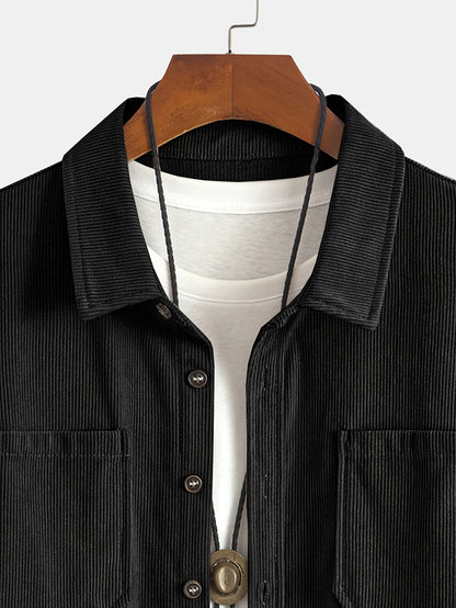 Herren Cordhemd Overshirt mit zwei Brusttaschen Langarm Freizeithemd