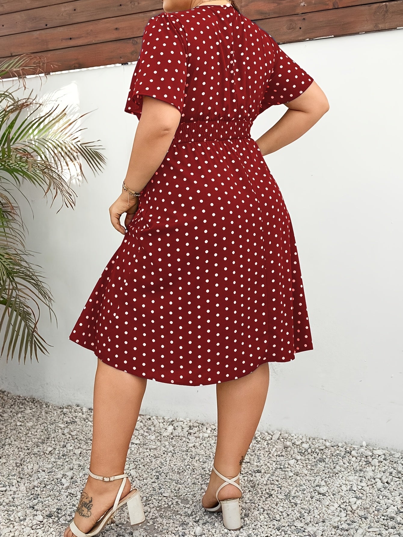 Damen Polka Dot Kleid Elegant Sommer Freizeit Midi Fit & Flare