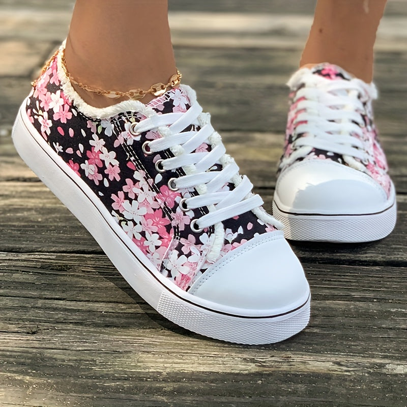 Damen Sneaker mit Blumenmuster – Modische Freizeitschuhe für Alltag und Spaziergänge