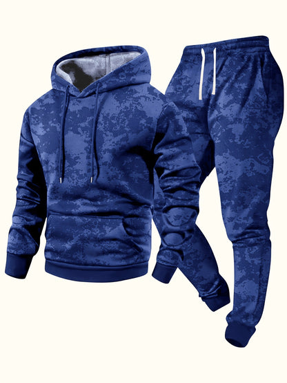 Herren Hoodie & Jogginghose Set Tarnmuster, Sportanzug mit Kapuze und Kordelzug, Trainingsanzug