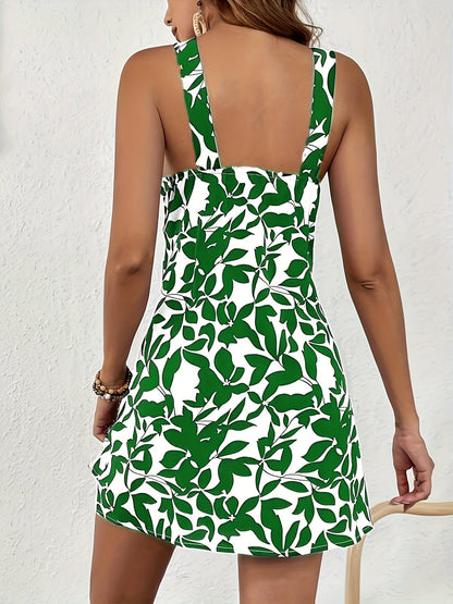 Damen Sommer Minikleid mit Neckholder und trendigem Blattmuster – Elegant und luftig für Alltag & Urlaub