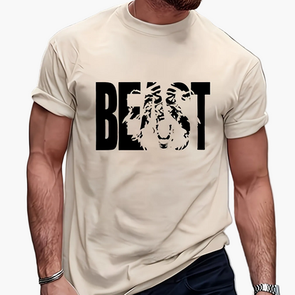 Herren T-Shirt mit "BEAST" Statement und Löwenkopf-Design – Urban Streetwear, Oversize Look