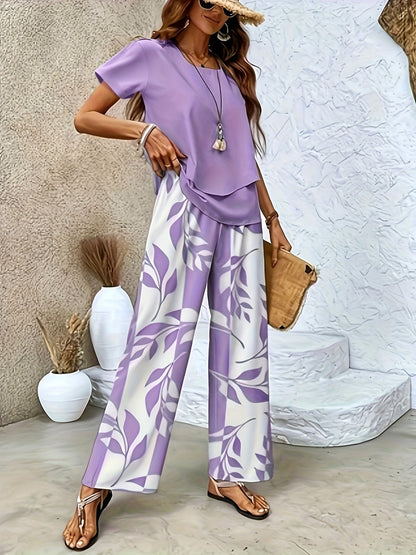 Damen Sommer Set Elegant Zweiteiler mit Weiten Hosen und Kurzarmshirt – Perfekt für Freizeit und Urlaub