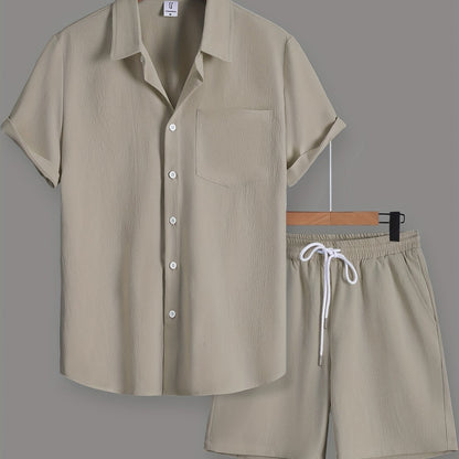 Herren Freizeit Kurzarm Set – Modernes Button-Down Hemd & Shorts für entspannte Looks