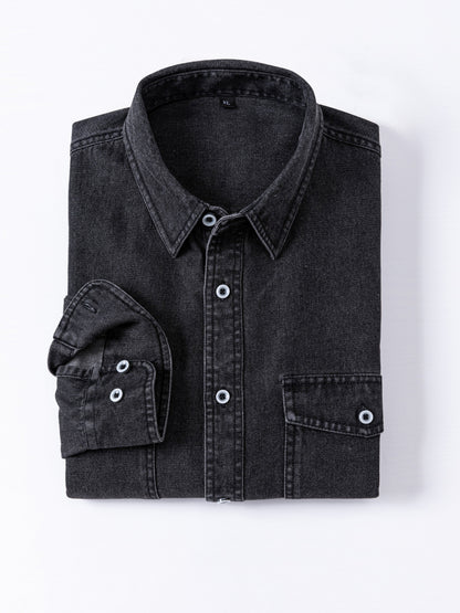 Jeanshemd Herren Langarm Regular Fit Denim-Hemd mit Brusttasche