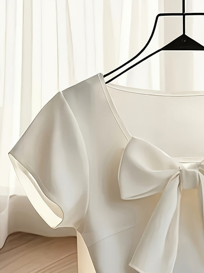 Damen Bluse mit Schleife und kurzen Ärmeln – Elegante feminine Mode für Büro und Freizeit