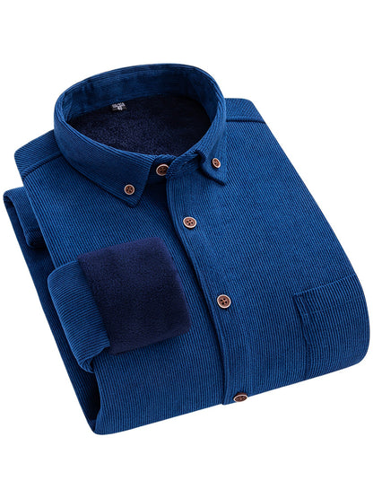Herren Cordhemd mit Fleecefutter, Langarm, Button-Down-Kragen