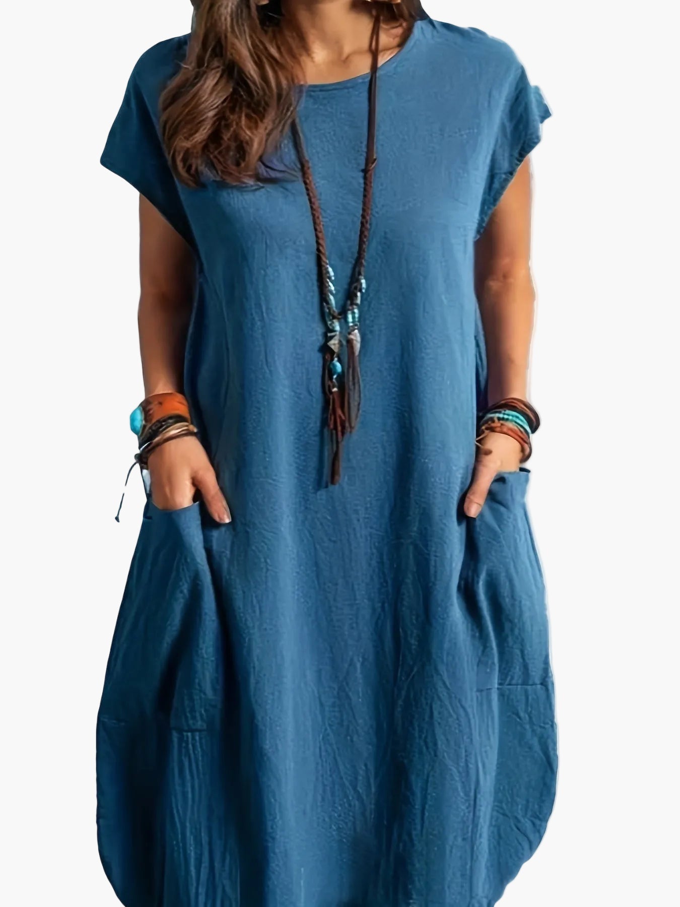 Damen Sommer Tunika Kleid – Lässiger Boho Style mit Taschen, Ideal für Alltag & Urlaub