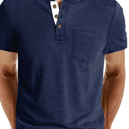 Herren Henley T-Shirt mit Knopfleiste und Brusttasche – Freizeitstil für Alltag und Wochenende