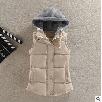 Damen Steppweste mit Kapuze Ärmellose Winterjacke mit Knöpfen