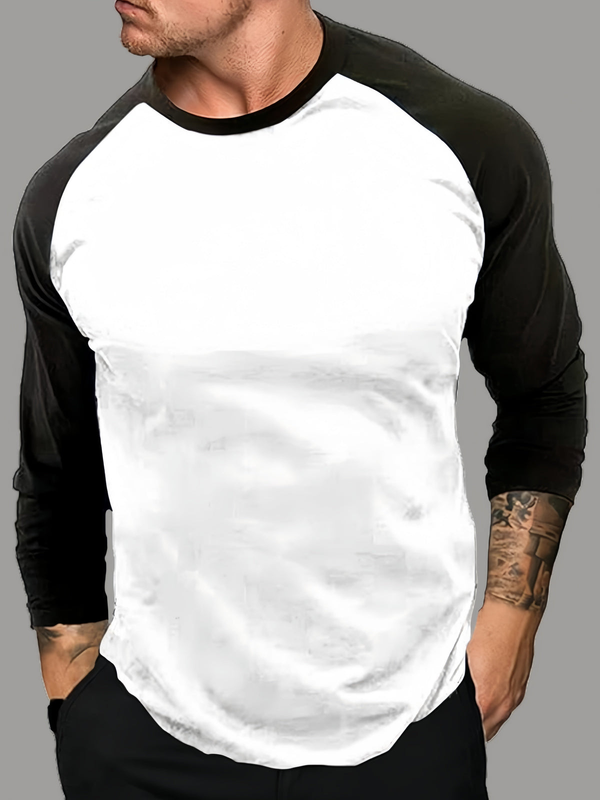 Herren Langarm Raglan T-Shirt Zweifarbig Rundhals