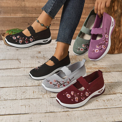 Damen Komfort-Sneaker mit floraler Stickerei und Klettverschluss – Bequeme Freizeitschuhe für Alltag und Spaziergänge