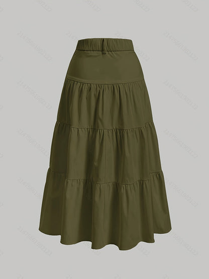 Damen Maxirock Elegant Stufenrock mit Hohem Bund für Alltag und Freizeit