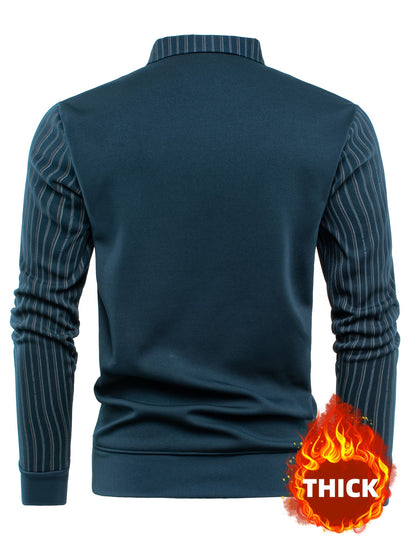 Herren Langarmshirt mit V-Ausschnitt Optik & gestreiften Ärmeln