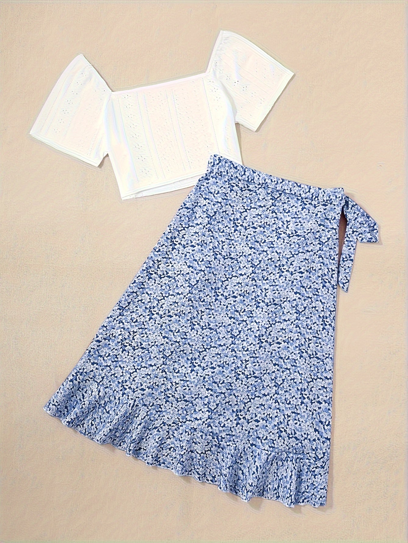 Damen Zweiteiler Set – Romantisches Sommer-Outfit mit Bluse und Wickelrock, ideal für Freizeit und Urlaub