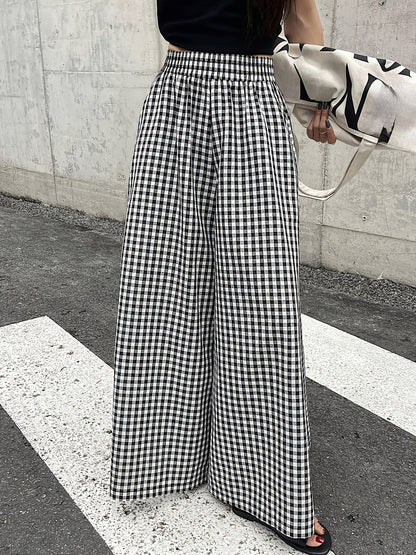 Damen Weitgeschnittene Karohose mit Hoher Taille – Stilvolle Freizeithose für Alltag und besondere Anlässe