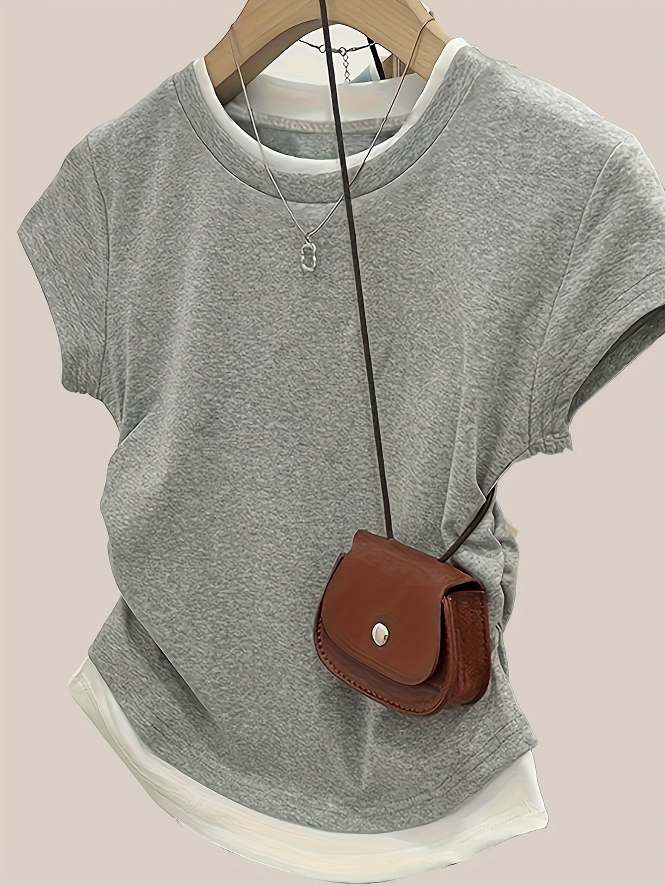 Damen Modernes Kurzarm-Shirt mit Layering-Effekt und Rundhalsausschnitt – Casual Streetstyle
