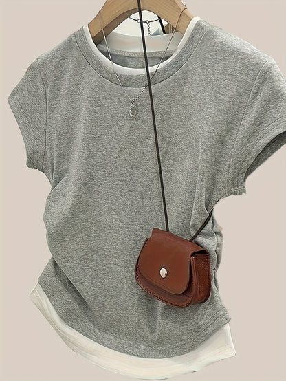 Damen Modernes Kurzarm-Shirt mit Layering-Effekt und Rundhalsausschnitt – Casual Streetstyle