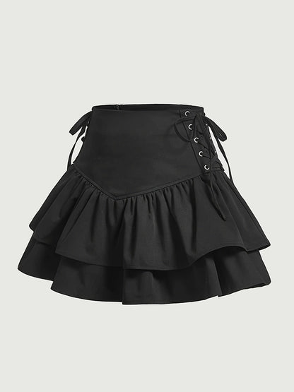 Damen Volant-Rock im Gothic- und Lolita-Stil mit Schnürung – Perfekt für Partys und Cosplay