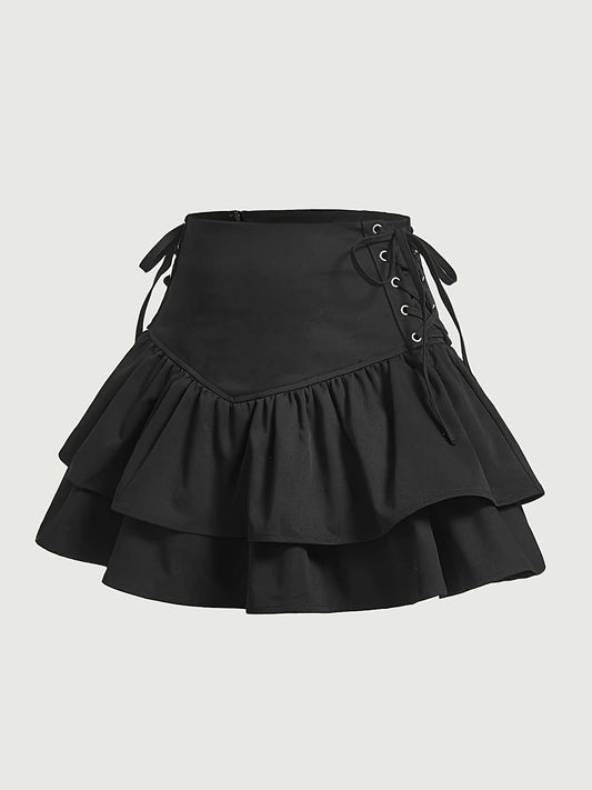Damen Volant-Rock im Gothic- und Lolita-Stil mit Schnürung – Perfekt für Partys und Cosplay
