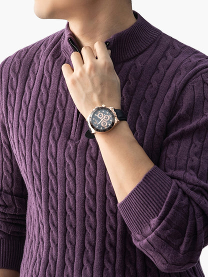 Herren Strickpullover mit Zopfmuster und Stehkragen – Eleganter Casual Look für Herbst und Winter