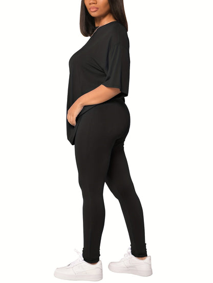 Damen Freizeit Set Zweiteiler – Lockeres Shirt & Leggings für Alltag und Sport