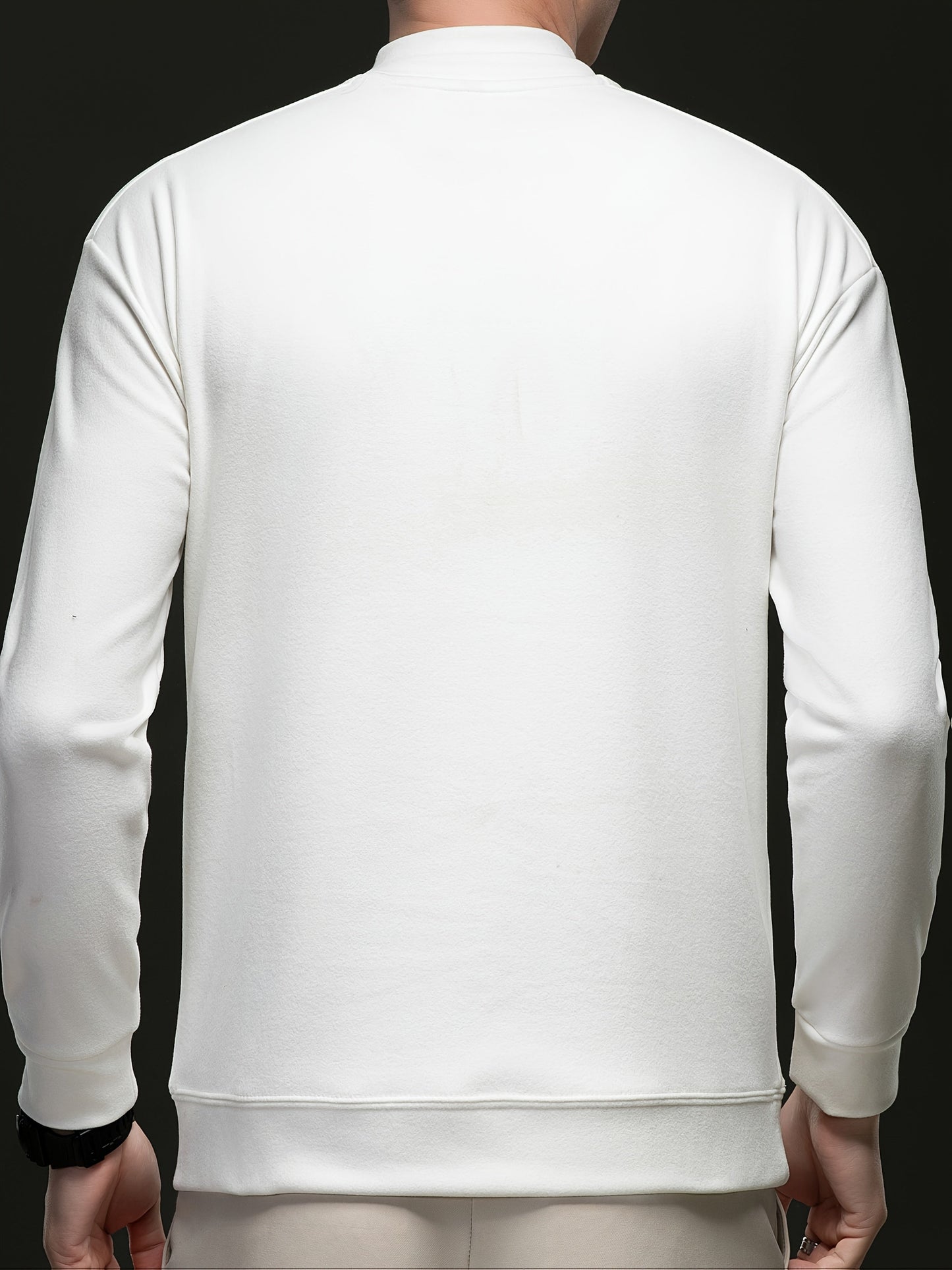 Herren Halb-Reißverschluss Sweatshirt Stehkragen Langarm Weiß