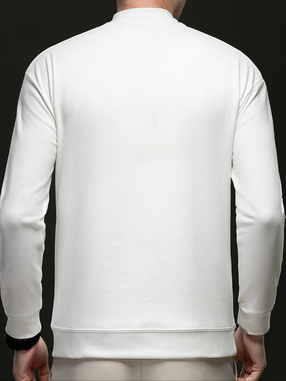 Herren Halb-Reißverschluss Sweatshirt Stehkragen Langarm Weiß
