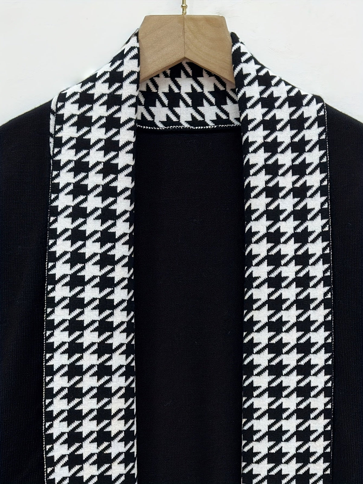 Herren Cardigan mit Hahnentrittmuster Revers Offene Vorderseite Schwarz