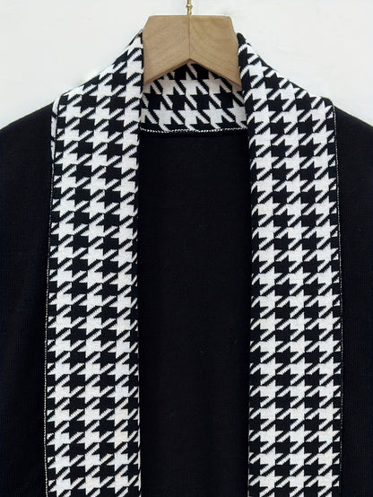 Herren Cardigan mit Hahnentrittmuster Revers Offene Vorderseite Schwarz