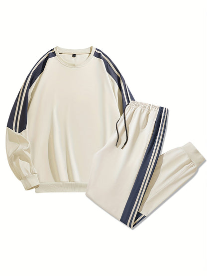 Herren Trainingsanzug Freizeit Sport Set – Bequemes Sweatshirt und Jogginghose im modernen Streifen-Design